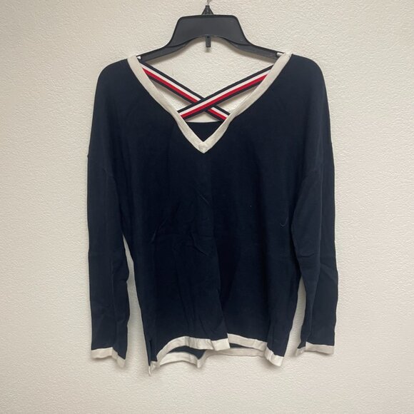 Tommy Hilfiger Varsity Letterman's H Scoop neck Open Back Sweatshirt LARGE - Picture 4 of 4